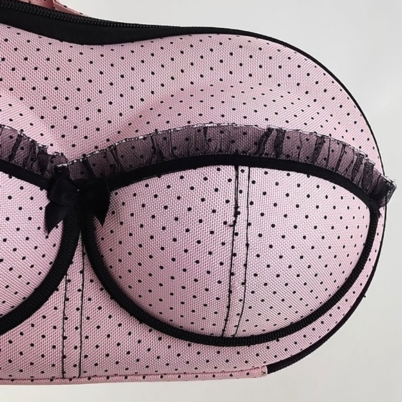 ⭐️3/ $30⭐️ Hard Bra Case Travel Carrier Portable Pink Black Polka Dots Lace - Picture 5 of 12